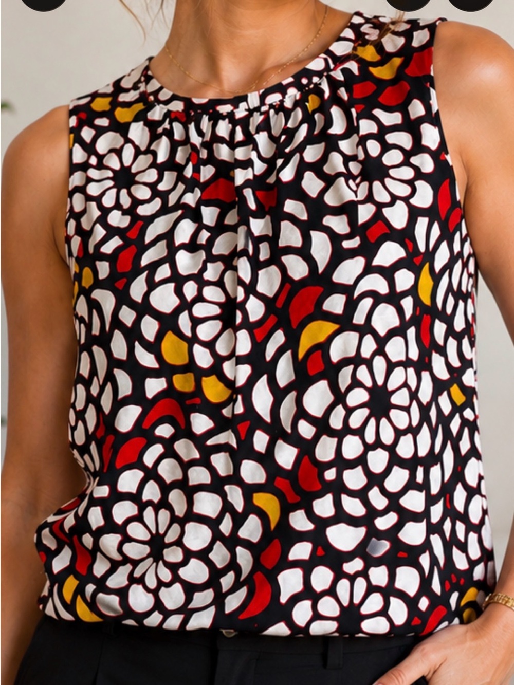 Worthington Black Floral-Pattern Sleeveless Camisole with Red & Yellow Accents